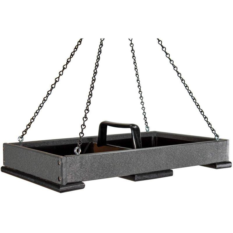 JCs Wildlife Poly Lumber Hanging Tray Platform Bird Feeder with Removable Seed Tray - Backyard Open Platform Cardinal Feeder (Gray, Large)