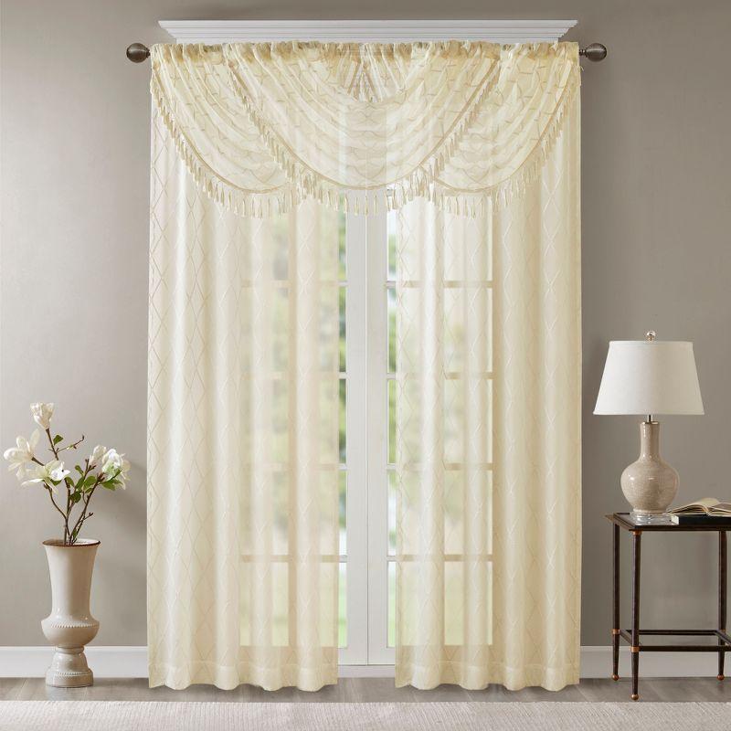Madison Park Irina Diamond Sheer Embroidered Single Waterfall Valance