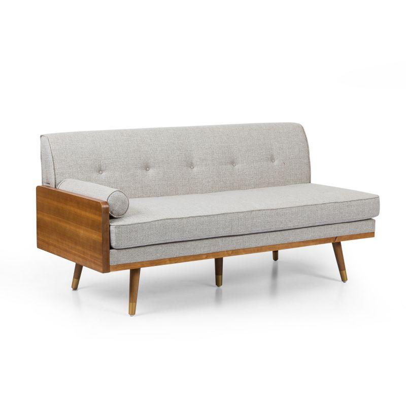 Christopher Knight Home Fluhr Mid Century Modern Button-Tufted 4 Seater Chaise Lounge Sectional Sofa, Beige/Dark Walnut