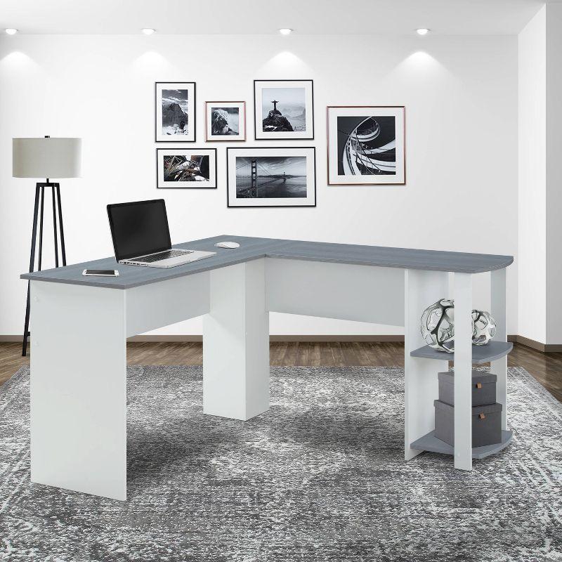 Modern L Shaped Desk with Side Shelves Gray - Techni Mobili