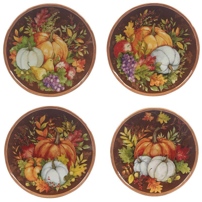 Harvest Blessings Hand-Painted Ceramic Fall Dessert Plates, Set of 4