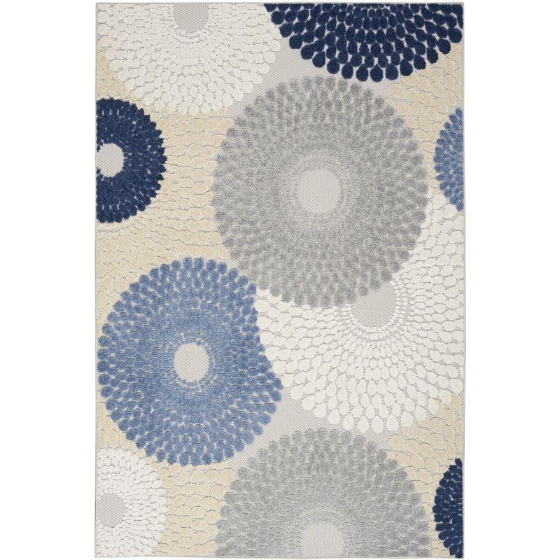 Nourison Aloha Bold Geometric Flatweave High-Low Indoor Outdoor Area Rug Blue/Grey 3'6" x 5'6"