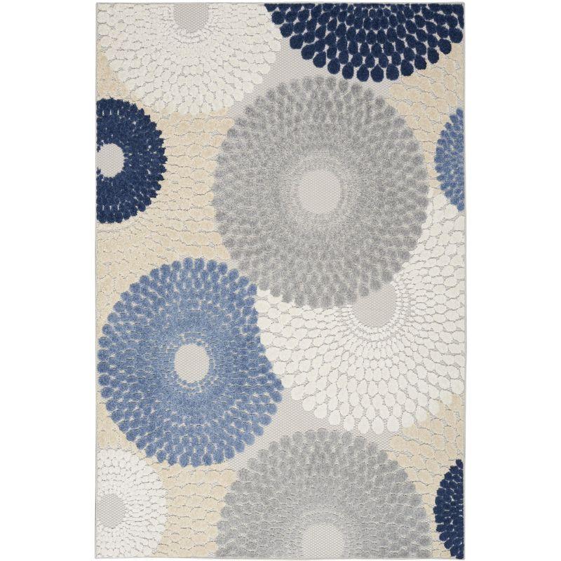 Aloha Geometric Blue & Grey 4' x 6' Easy-Care Outdoor Rug