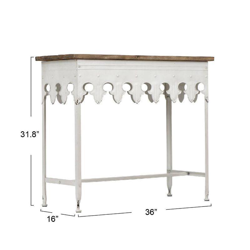 Storied Home Rustic Farmhouse Metal Console Table with Solid Wood Top Distressed White: No Assembly, Space-Saving Design