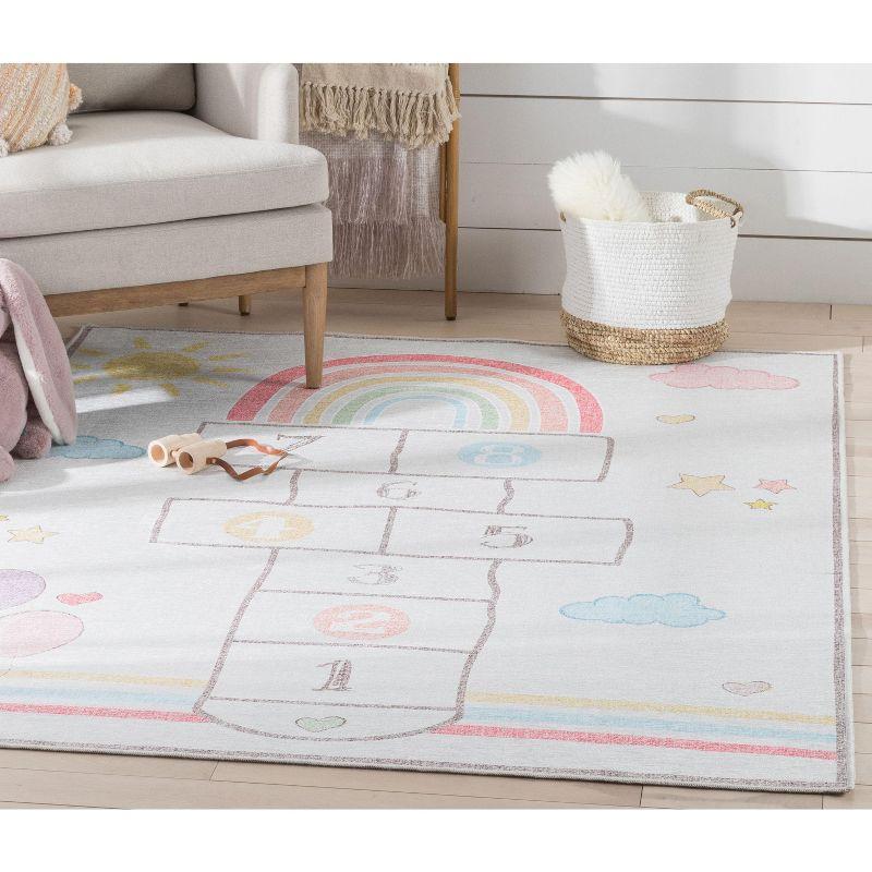 Well Woven Kids Rugs Hopscotch Rainbow Modern Multi Beige Area Rug