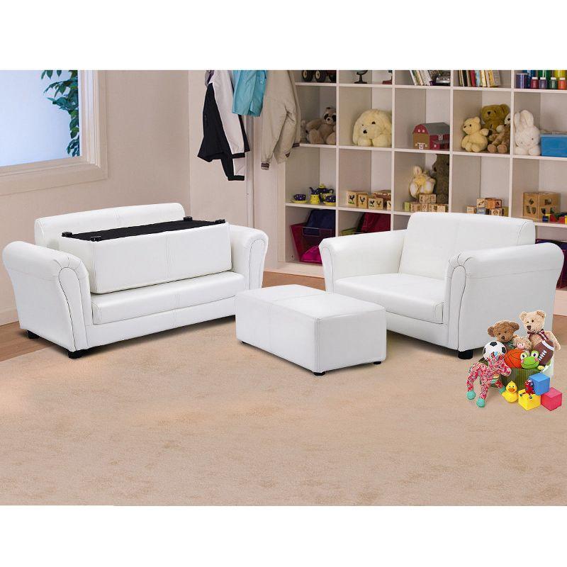 Tangkula Kids Sofa Upholstered Lounge Children Couch Ottoman w/ Armrest White