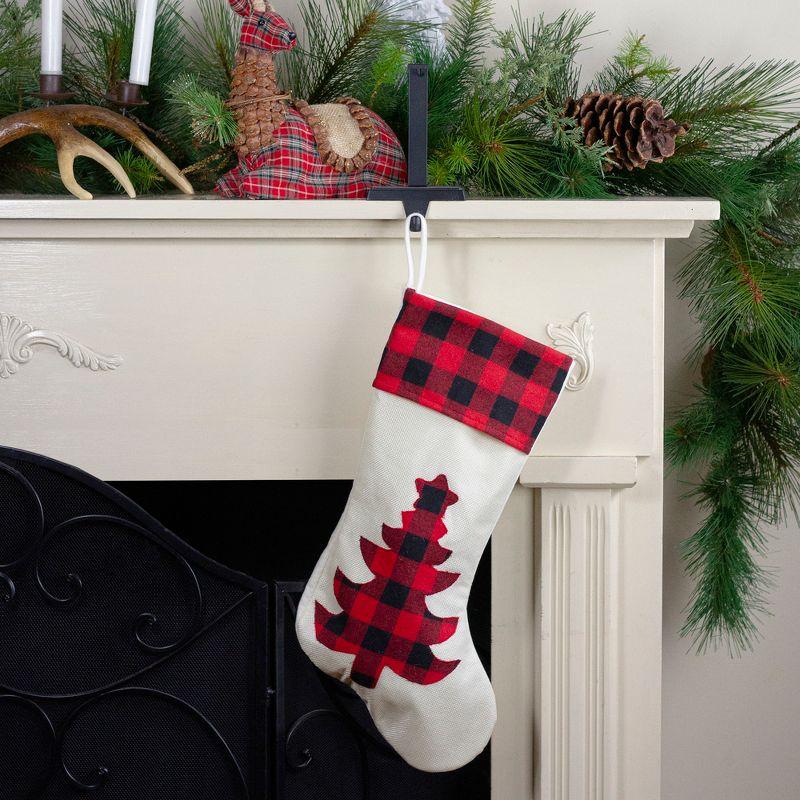 Cream White and Red Buffalo Plaid Christmas Stocking