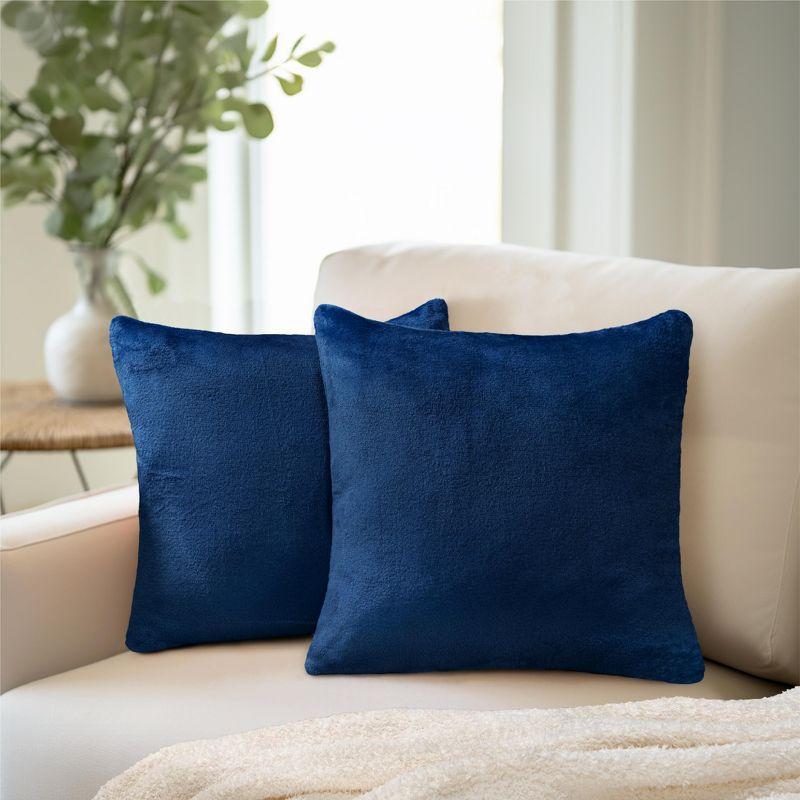 PAVILIA Set of 2 Throw Pillow Covers, Decorative Velvet Square Cushion Cases for Bed Sofa Couch Bedroom Living Room, Navy Blue/20 x 20