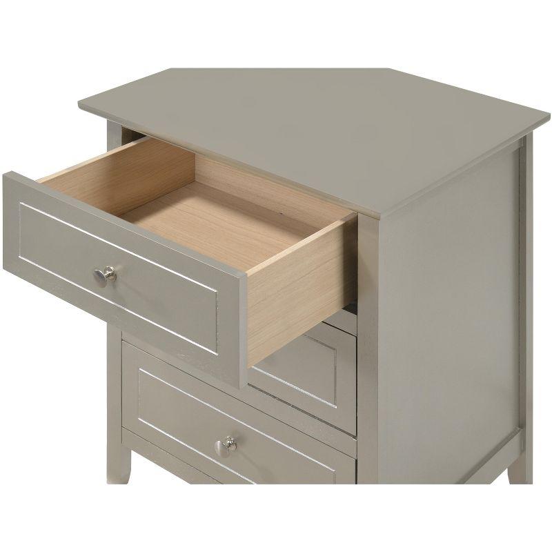 Modern Minimalist Silver Champagne 3-Drawer Nightstand