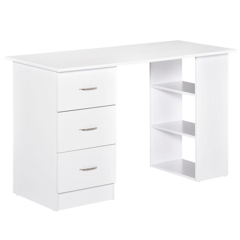 White Modern Writing Desk with Drawers and Shelves