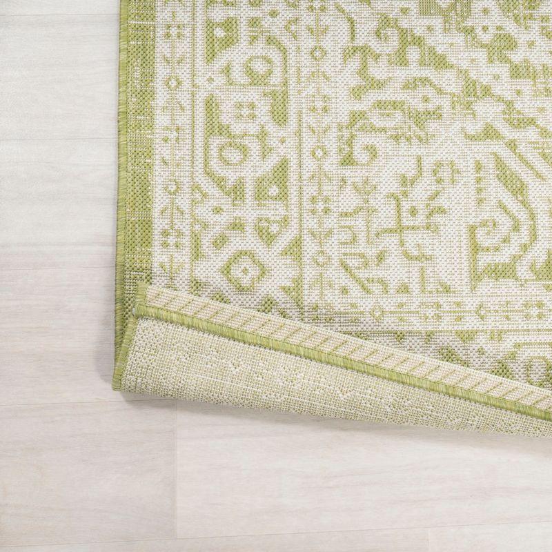 Sinjuri Green and Cream Medallion Flatweave Runner Rug