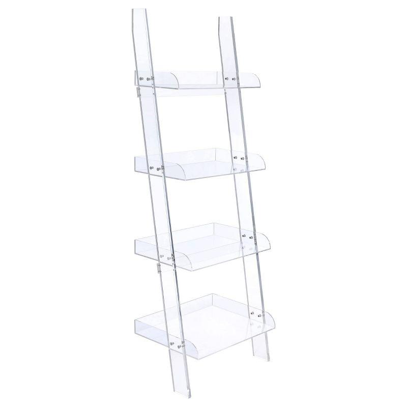 Modern White Acrylic 72'' Ladder Bookcase with 4 Shelves