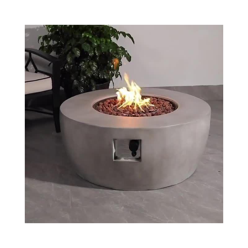 Modern 36" Outdoor Bowl Round Propane Gas Fire Pit with Concrete Base - Teamson Home: Electronic Ignition, 50K BTU, Includes PVC Cover