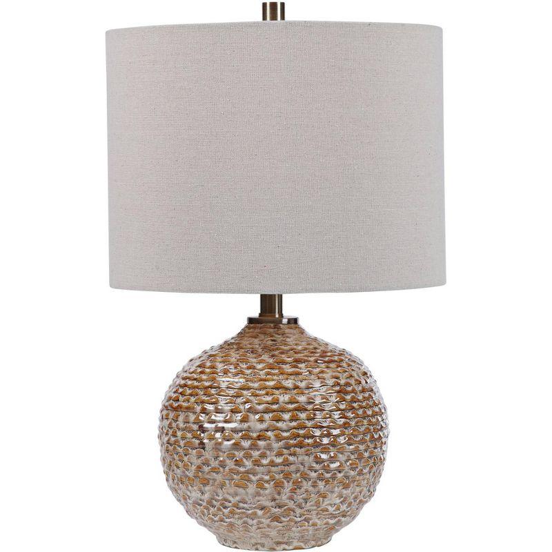 Rust Brown and Taupe Ceramic Accent Table Lamp with Beige Drum Shade