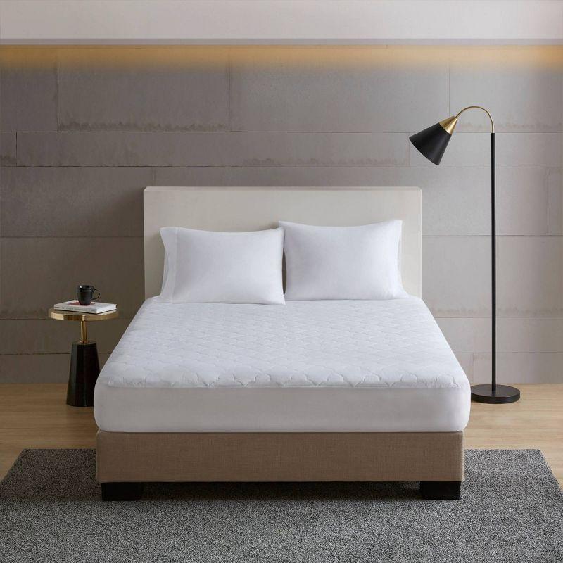 Sleep Philosophy King All Natural Cotton Percale Quilted Mattress Pad White: Cooling, 135 Thread Count, Fits 16" Depth