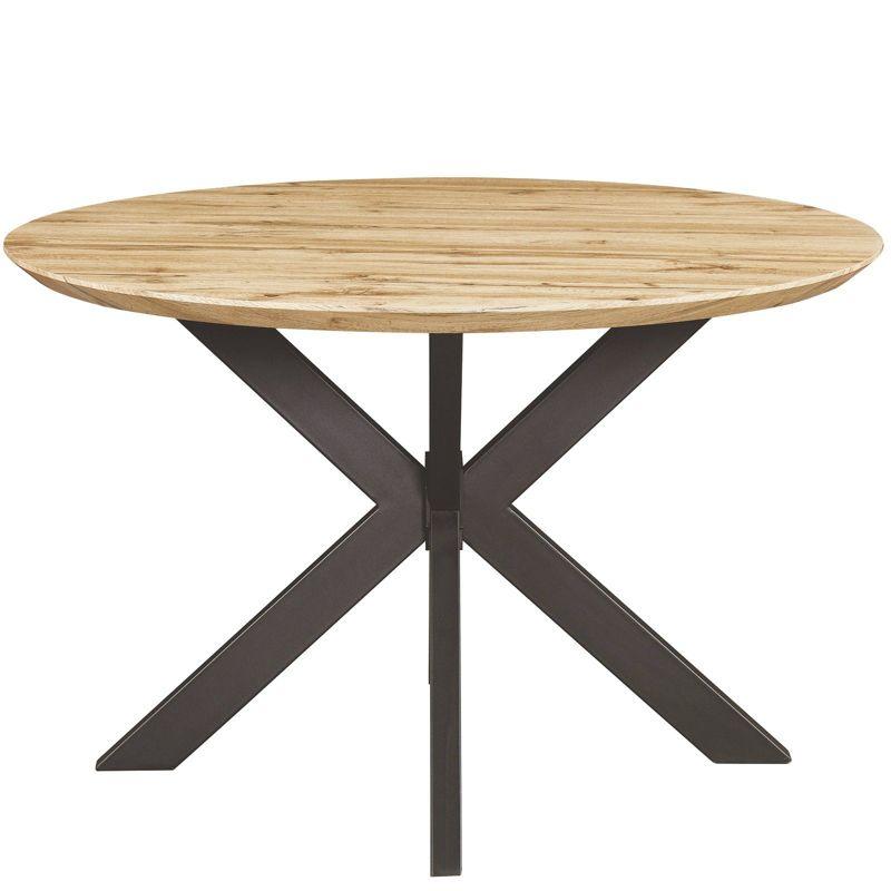 LeisureMod Ravenna 47" Round Wood Dining Table with Modern Metal Base - Sleek Design, Perfect for Dining Rooms, Natural Wood