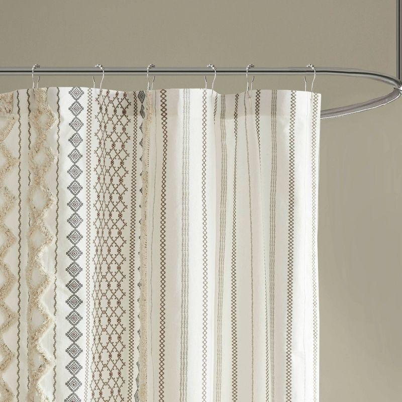 Ivory Cotton Shower Curtain with Chenille Stripe, 72in