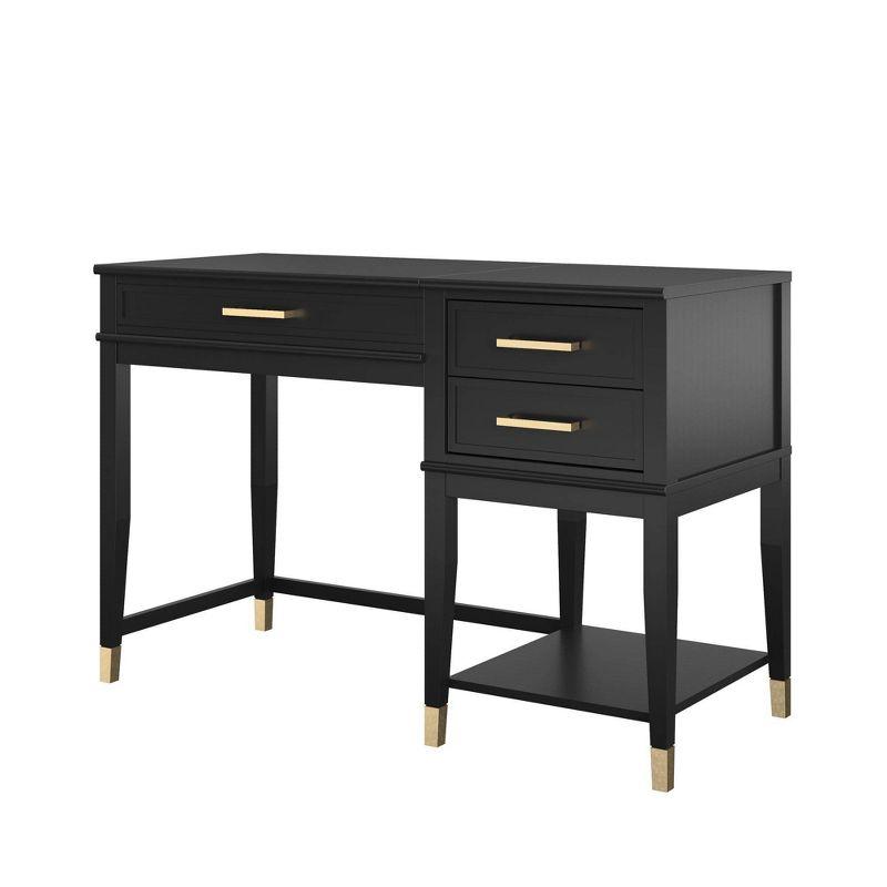 Westerleigh Black Wood Lift-Top Desk with Gold Accents