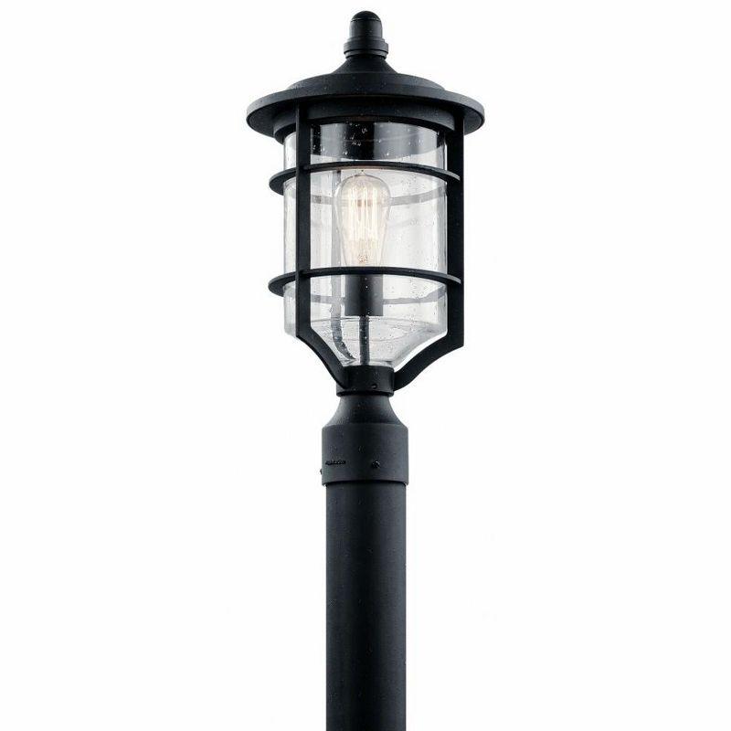 Distressed Black Aluminum Outdoor Post Lantern with Clear Shade