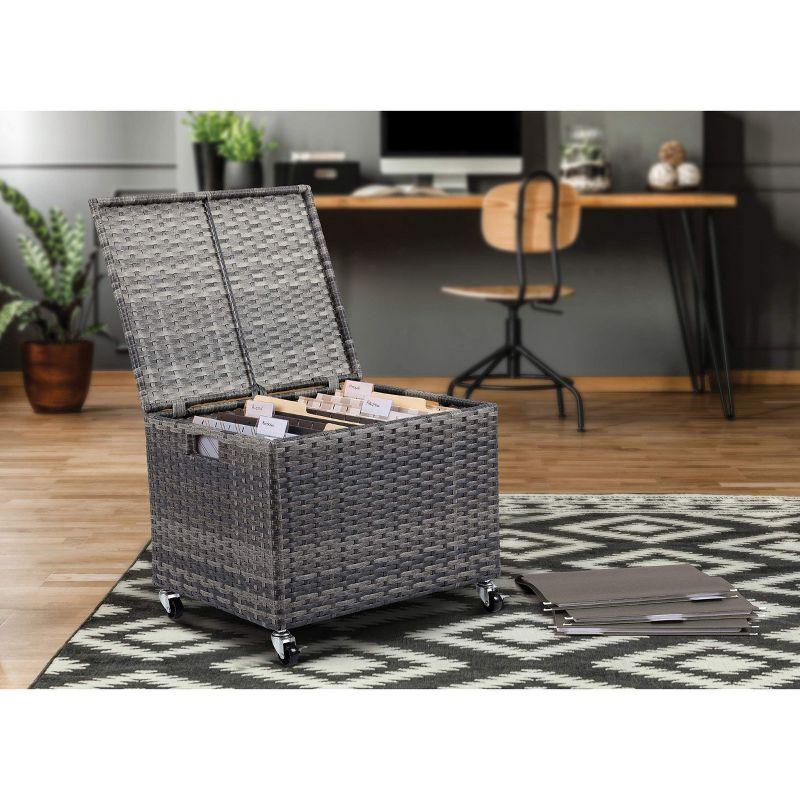 Gray Wicker Rolling File Storage Cabinet with Wheels