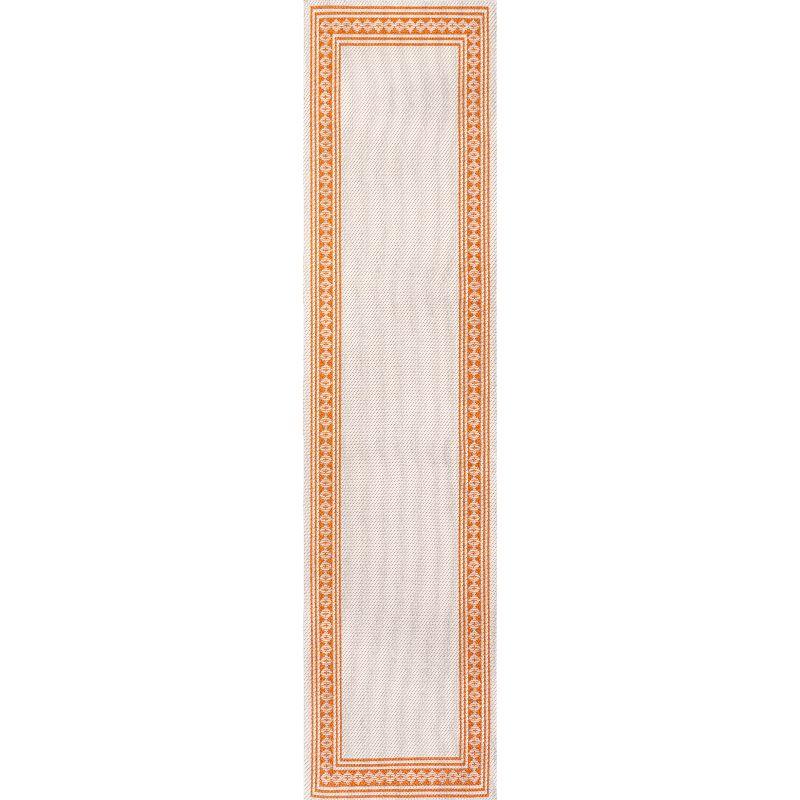 2' x 8' Lucia Classic Diamond Border Indoor/Outdoor Runner Rug, Cream/Orange - JONATHAN Y