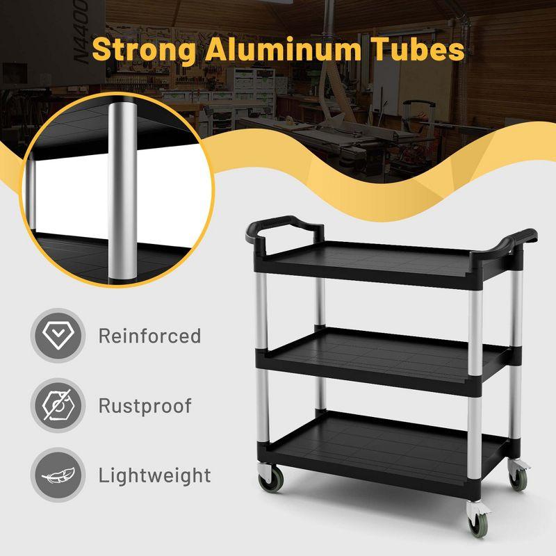 Costway 3-Shelf Service Cart Aluminum Frame 490lbs Capacity with Casters & Handles