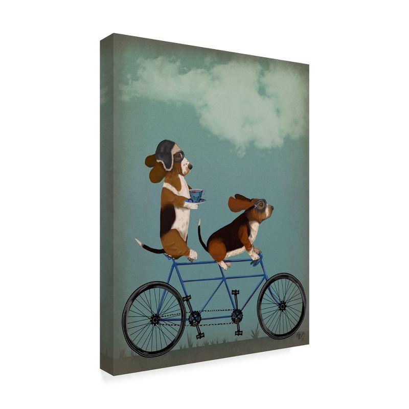 Basset Hound Tandem Ride Canvas Art in Blue and Brown