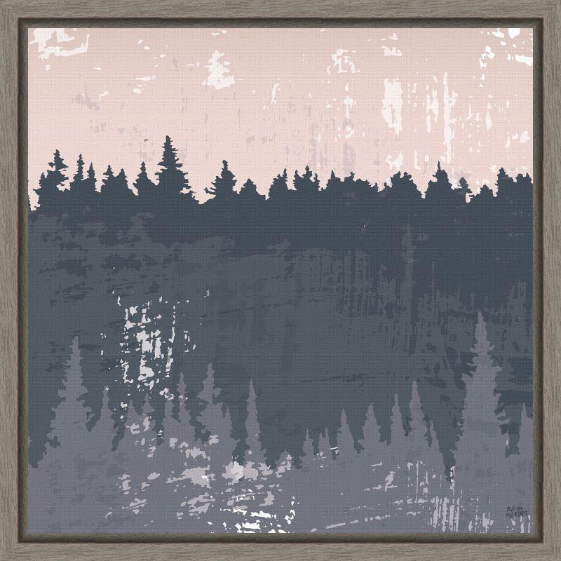 Evening Forest Abstract Landscape Canvas Wall Art in Gray Frame