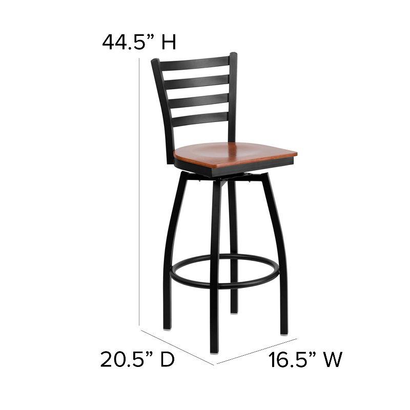 Cherry Wood and Black Metal Swivel Barstool with Ladder Back