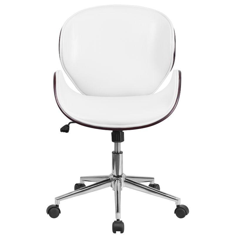 Mahogany and White Leather Mid-Back Swivel Office Chair