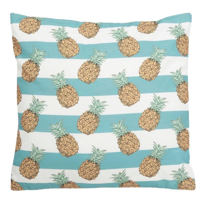 Pari Pineapple Striped Teal and White Outdoor Pillow