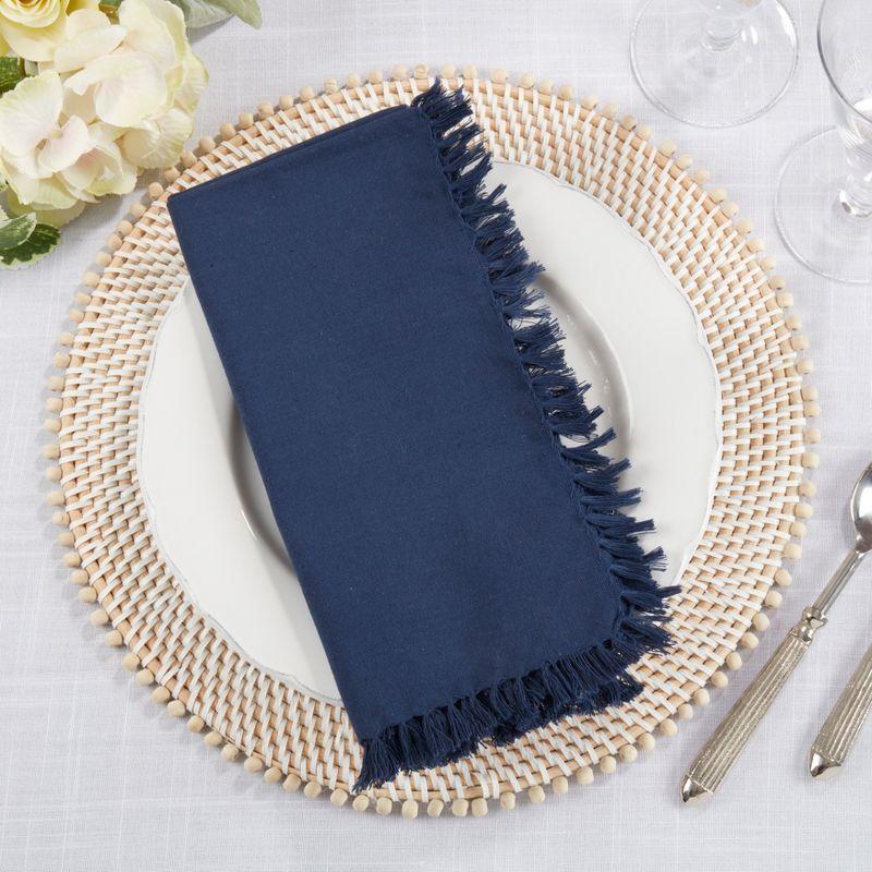 Saro Lifestyle Fringed Design Napkin, 20" Square (Set of 4), Navy Blue, 20" x 20"