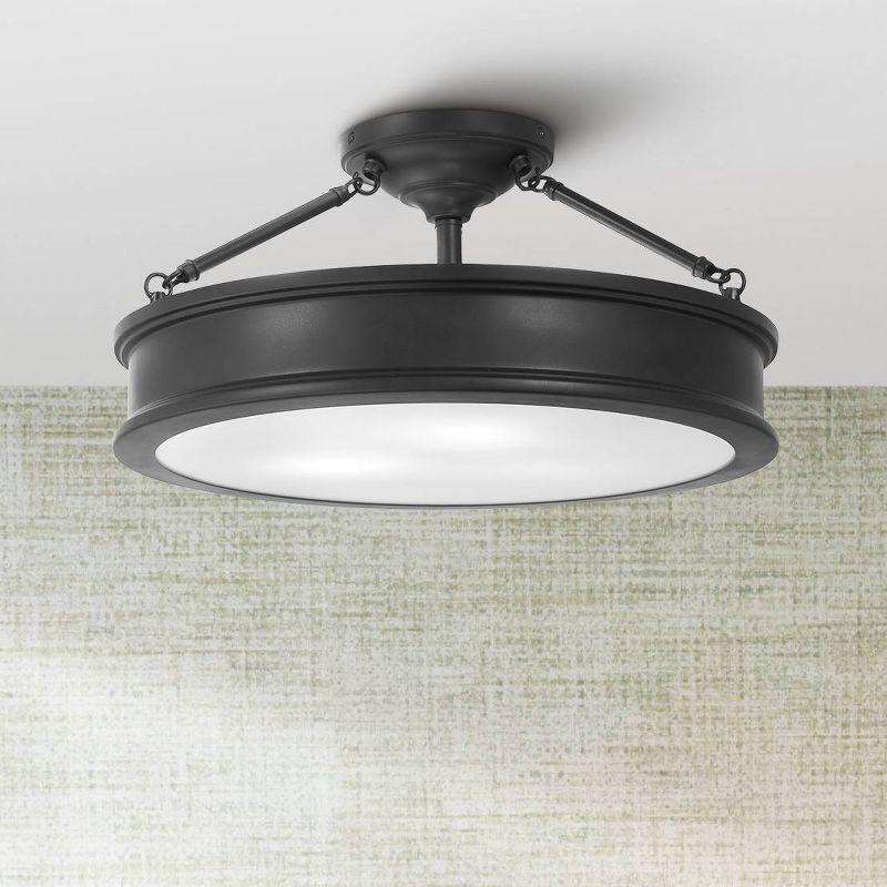 Minka Lavery Modern Ceiling Light Semi Flush Mount Fixture 19" Coal 3-Light Etched White Glass Shade for Bedroom Kitchen Bathroom