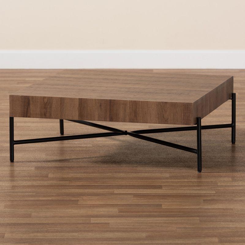 Baxton Studio Savion Modern Industrial Walnut Brown Finished Wood and Black Metal Coffee Table