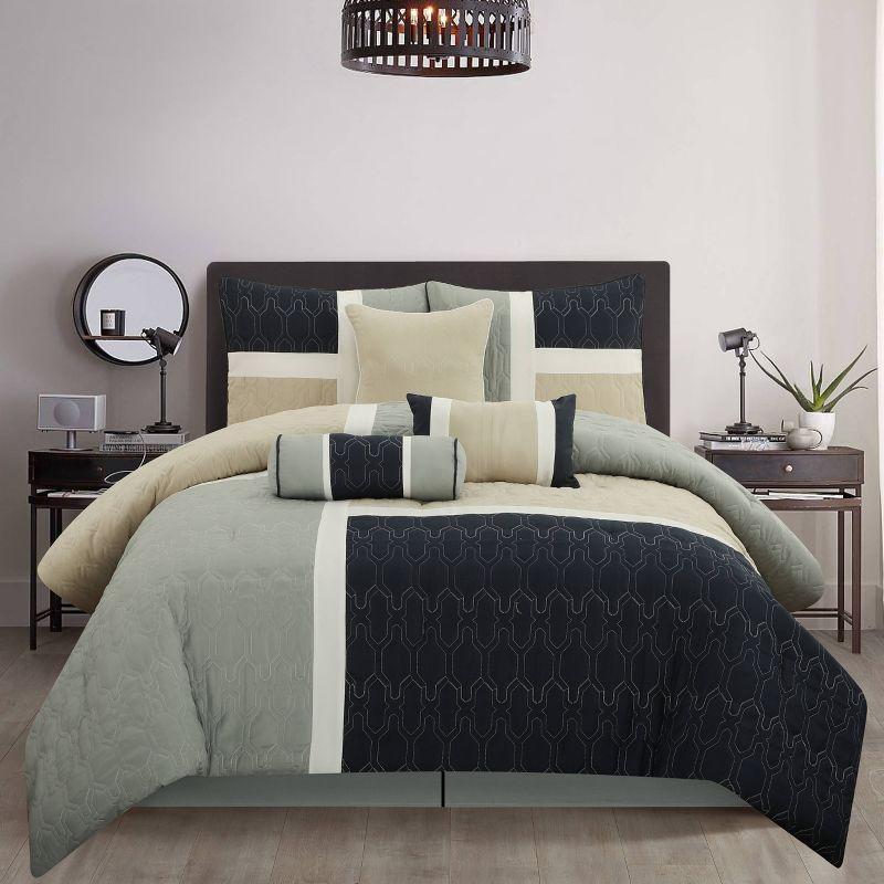 Natalia GrayWhite/Black Microfiber 7 Piece Comforter Set