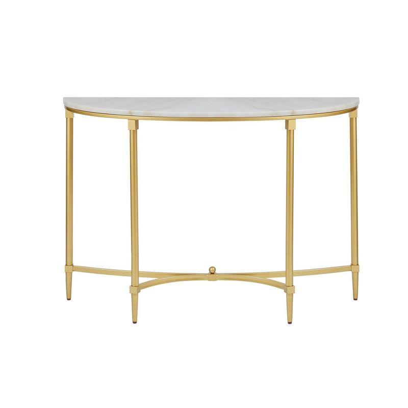 Bordeaux Marble Top Half-Moon Gold Metal Console Table