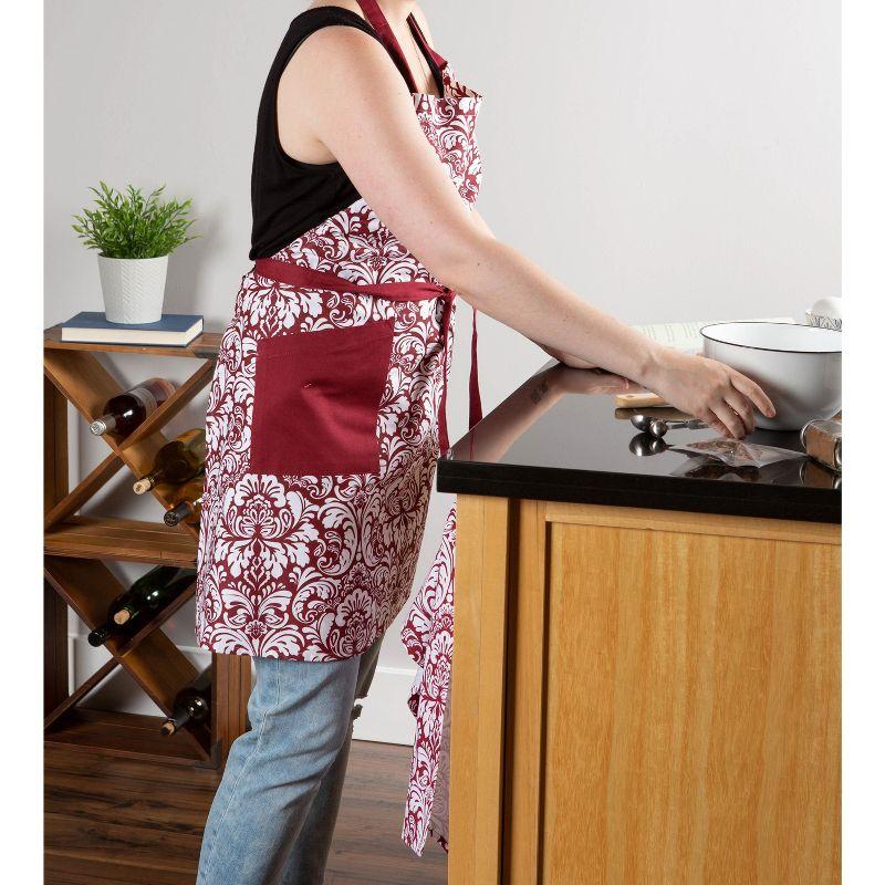 Design Imports  Damask 2 Pocket Printed Apron Wine