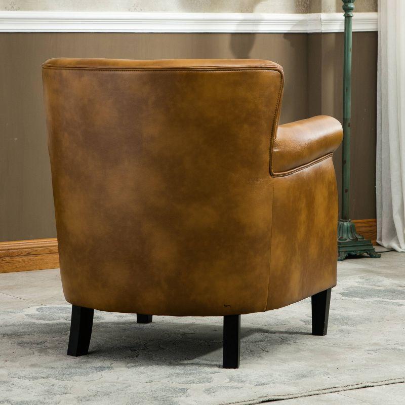 Comfort Pointe Holly Club Chair Camel: Upholstered Nailhead Trim, Faux Leather, Sturdy Wood Frame