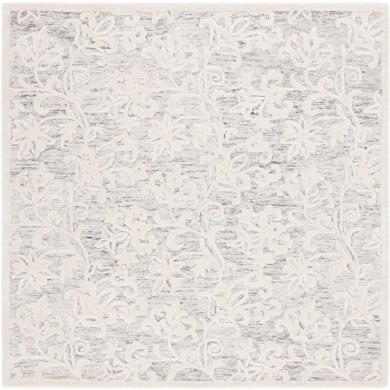 Handmade Gray Floral Tufted Wool Square Rug 6' x 6'