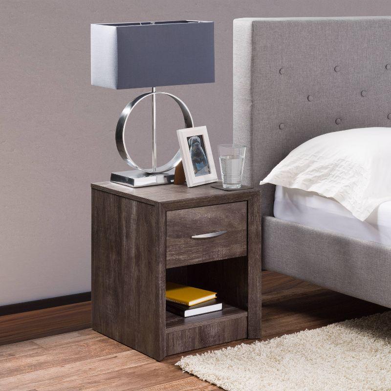 Newport Brown-Washed Oak Mid-Century Modern Nightstand with Drawer