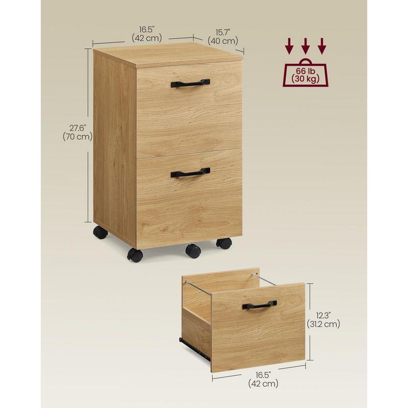 2-Drawer File Cabinet, Filing Cabinet, Small Rolling File Cabinet, Printer Stand, for A4, Letter-Size Files, Straw Yellow