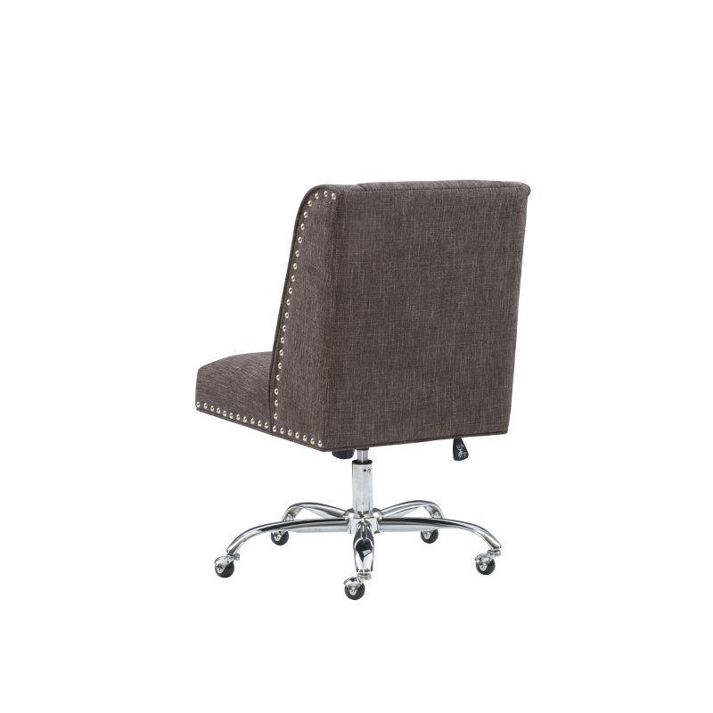 Elegant Dark Gray Fabric Swivel Office Chair with Wood Accents