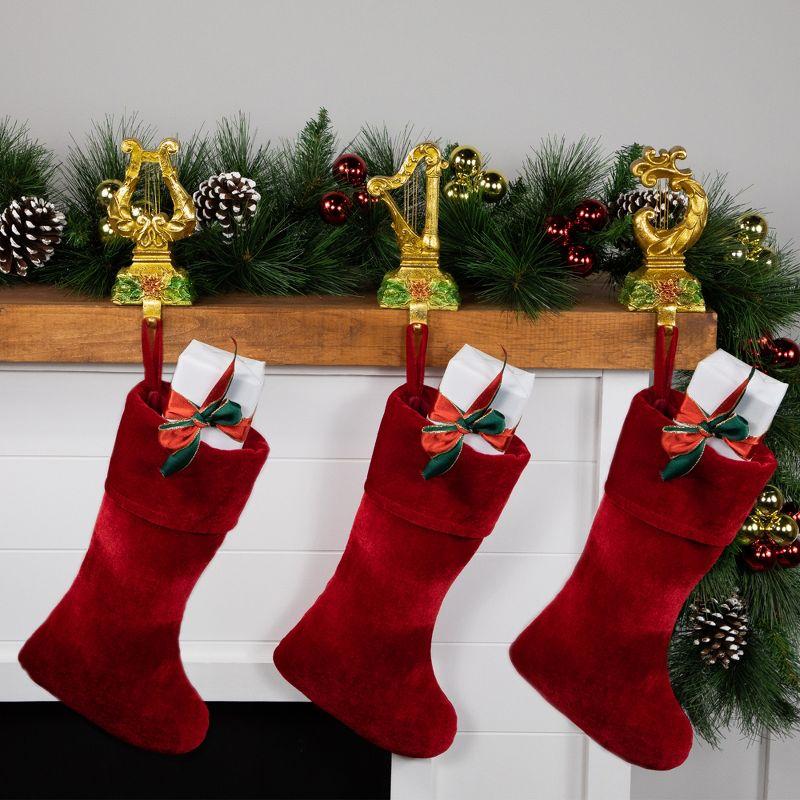 Northlight Glittered Harp Christmas Stocking Holders - 7" - Gold Finish - Set of 3