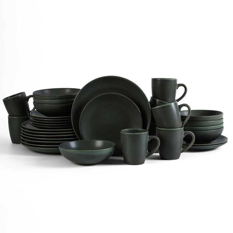 Green Ceramic 32-Piece Dinnerware Set with Variegated Glaze