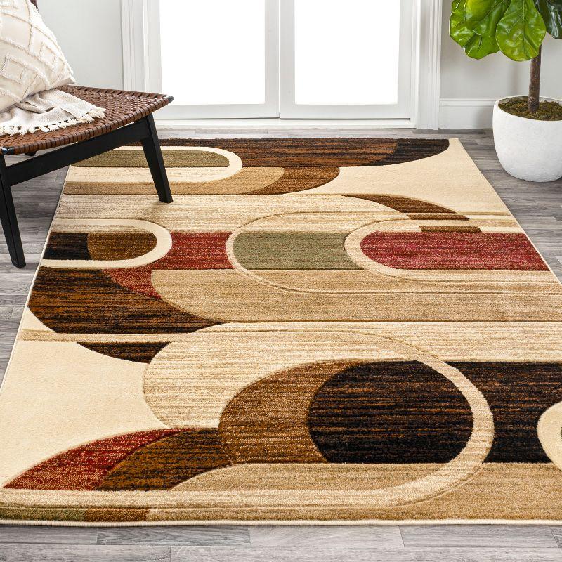 Tamara Retro Red and Beige Geometric Area Rug