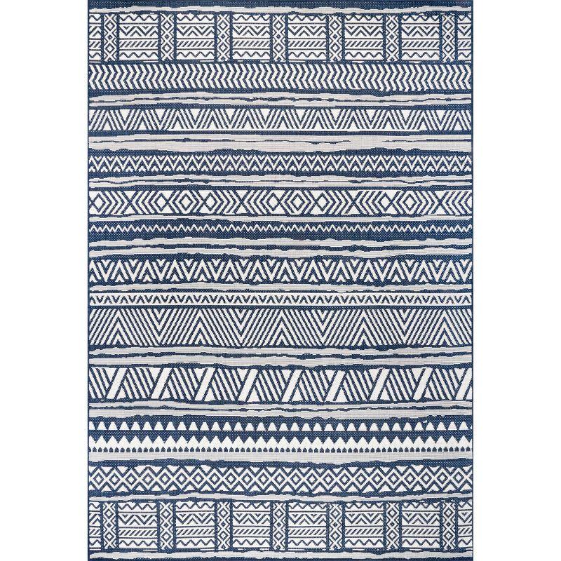 Navy Stripe Synthetic Washable Rectangular Area Rug