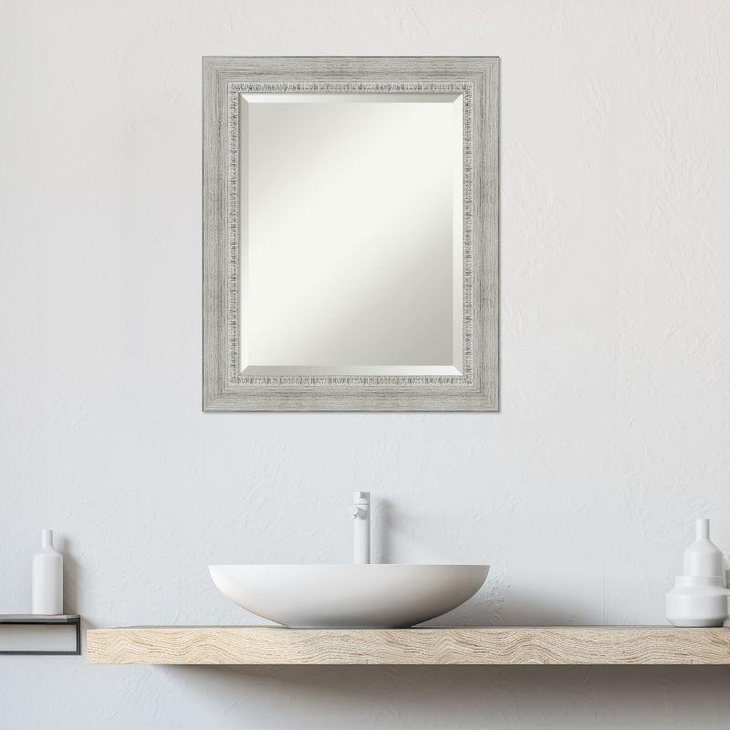 Amanti Art Rustic White Wash Beveled Wood Bathroom Wall Mirror