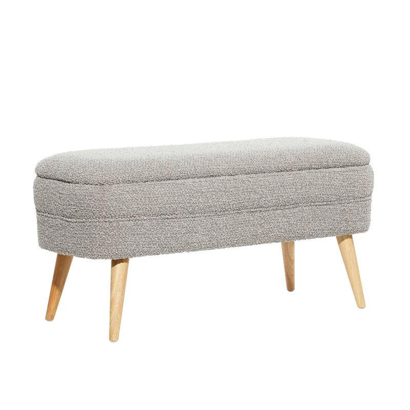 Contemporary Gray Bouclé Storage Bench with Mid-Century Legs