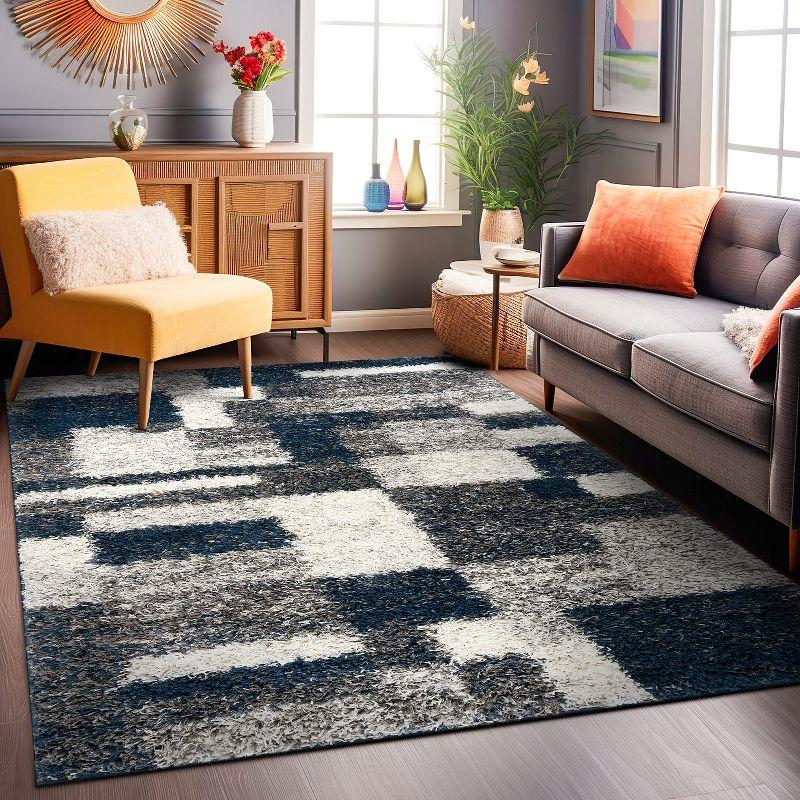 World Rug Gallery Distressed Modern Boxes Plush Shag Area Rug