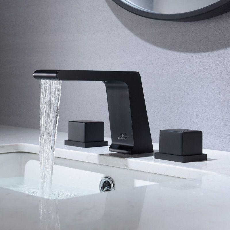 CASAINC Widespread Faucet 2-Handle Bathroom Faucet with 3 Holes and Pop Drain M1370-MB